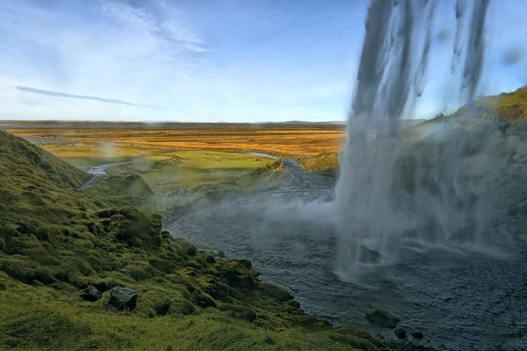 Seljalandsfoss Waterfall Behind